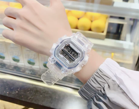 抹茶绿手表女ins风小方块学生电子表情侣男...