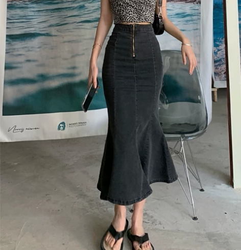 【牛仔鱼尾裙】m码 黑色 仅穿过一次拍照 ...