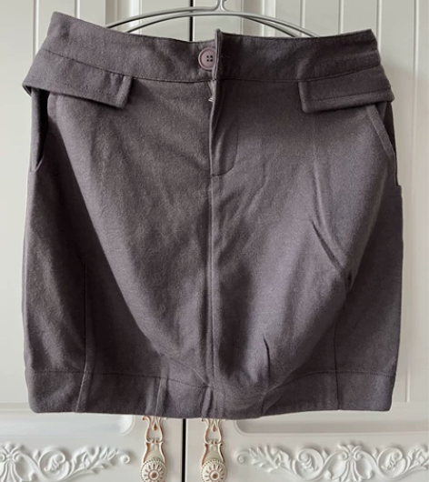 秋冬灰色毛呢刺绣花苞裙OL通勤短裙含40%...