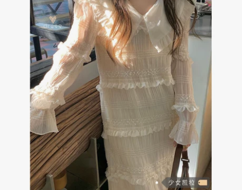 高级感娃娃领木耳边连衣裙女早春季温柔风日系...