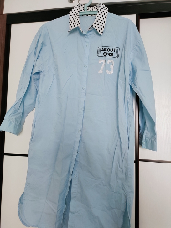 中长款衬衫外套,浅蓝色,100%棉,薄款,...