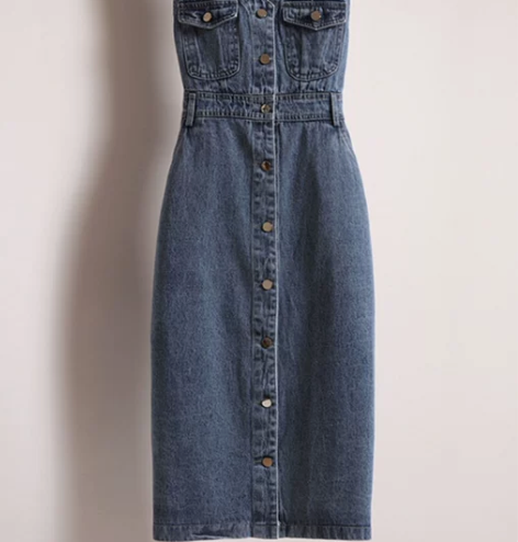 秋季牛仔裙2021新款韩版显瘦收腰V领中长...