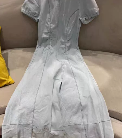 法式收腰泡泡袖牛仔连衣裙 M码 肩宽36 ...