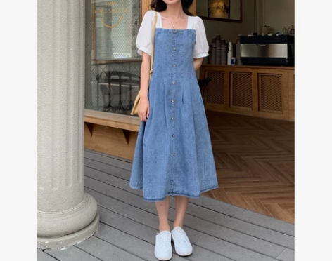 爱蔷薇大码法式童话风方领泡泡袖连衣裙女夏拼...