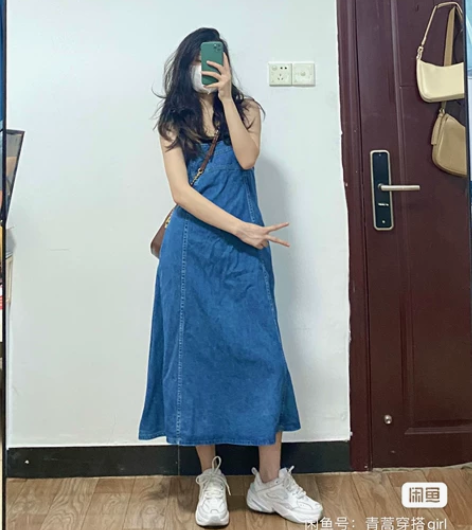 复古减龄牛仔裙女2022秋季新款慵懒风吊带...