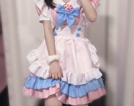 二次元女仆装粉蓝色现货制服cosplay套...