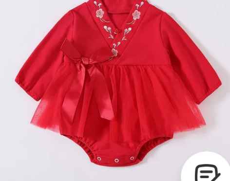 婴儿红色汉服服连体衣哈裙春秋款女宝宝中国风...