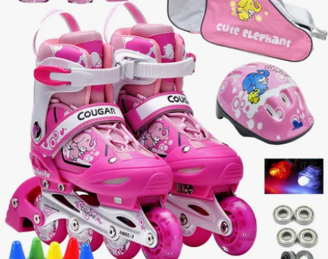 正品美洲狮MS737闪光溜冰鞋儿童全套装可...