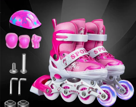 溜冰鞋男女儿童旱冰轮滑鞋直排轮可调3-4-...