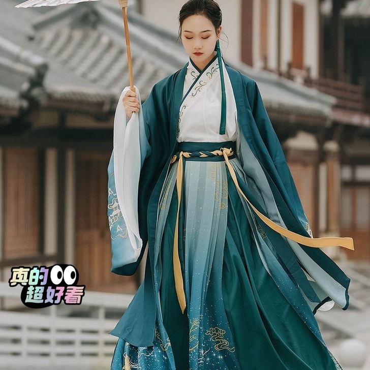 汉服男女同款绣花大袖交领齐腰襦裙学生日常汉...