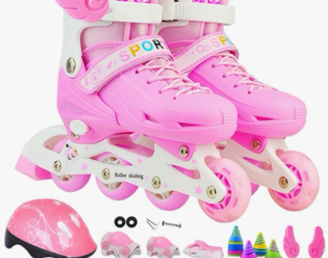 直排溜冰鞋儿童可调男童女童闪光轮滑鞋全套旱...