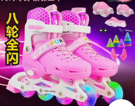 溜冰鞋儿童全套装男女直排轮旱冰鞋轮滑鞋3-...