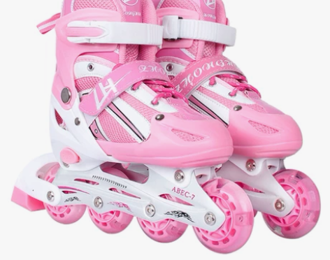 直排溜冰鞋儿童可调男童女童闪光轮滑鞋全套旱...