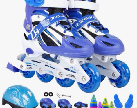 直排溜冰鞋儿童可调男童女童闪光轮滑鞋全套旱...