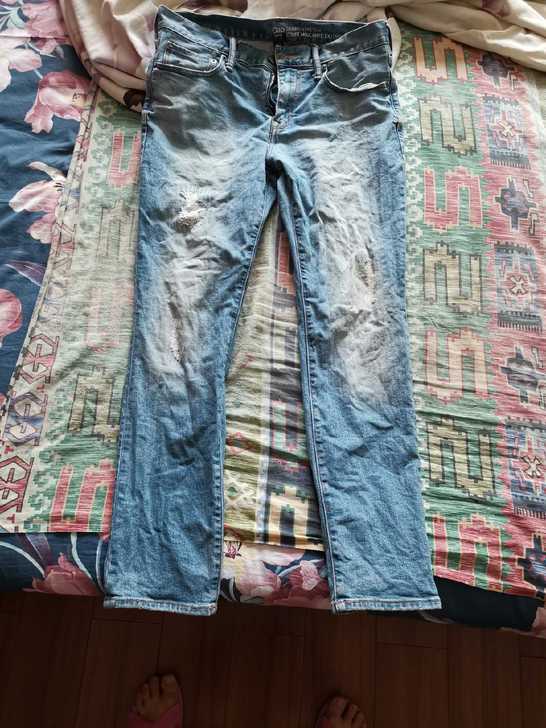 Gap牛仔裤男式复古牛仔裤直筒,做旧补丁款...