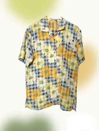 vintage日本制格纹底向日葵衬衫