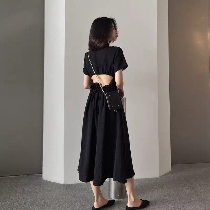 慵懒风chic夏季极简主义连衣裙女2019...