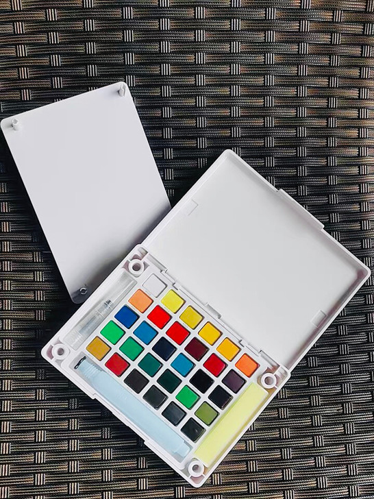 全新日本樱花24色固体水彩颜料美术专业绘画...