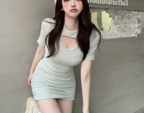 假两件连衣裙镂空纯欲性感辣妹紧身包臀短裙女...