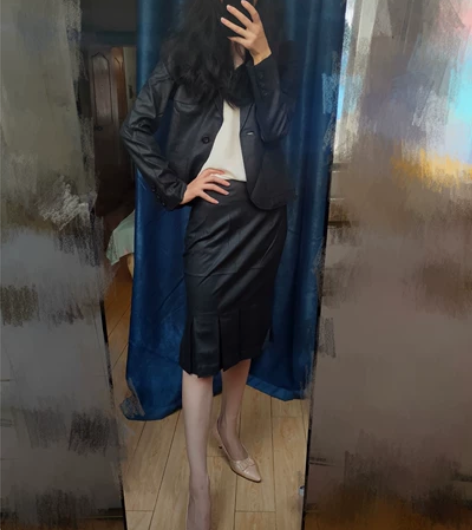 80.90年代港风羊毛薄西装半裙套装 版型...