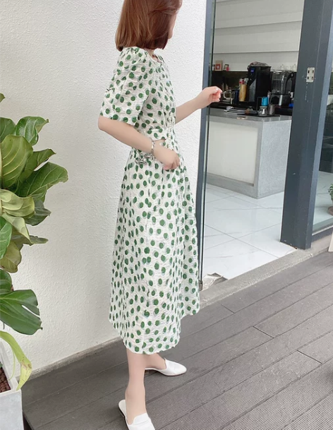 清仓特惠碎花连衣裙女小清新波点桔梗裙长裙2...