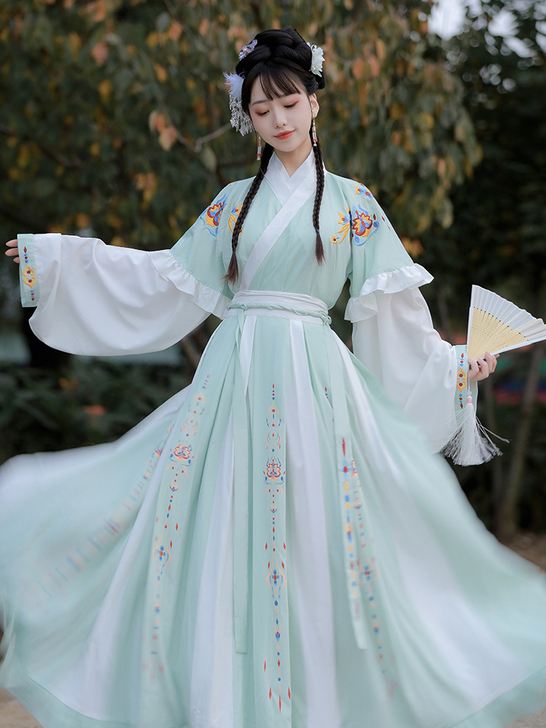 艺缕原创芙蕖汉服女秋冬襦裙重工刺绣齐腰破裙...