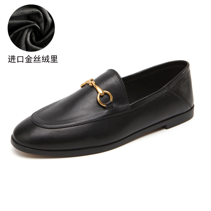 乐福鞋女2020新款加绒冬马衔扣英伦风小皮...