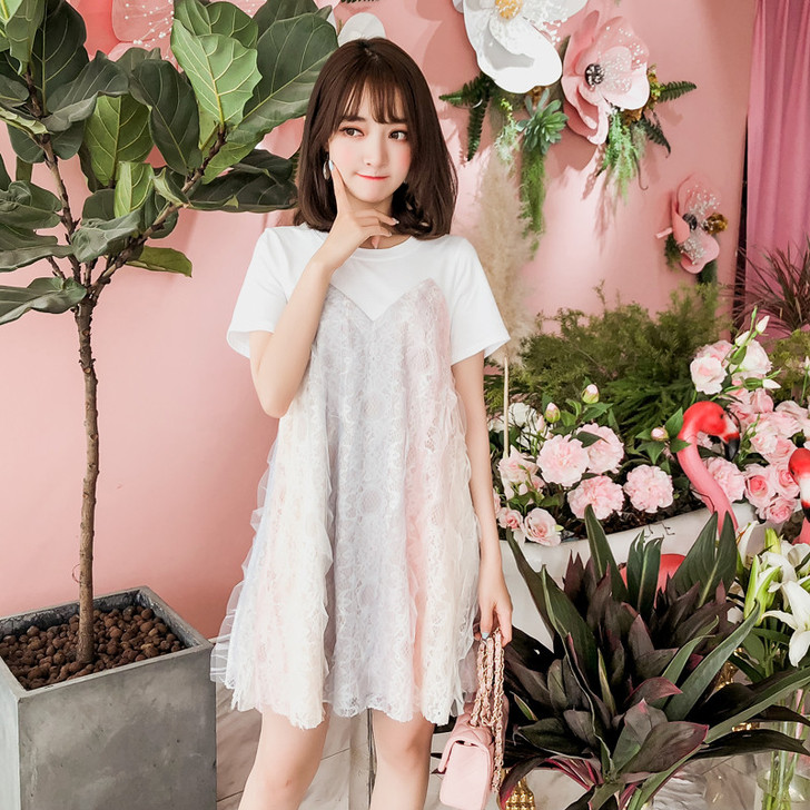 小清新网纱连衣裙女夏2018新款小个子im...