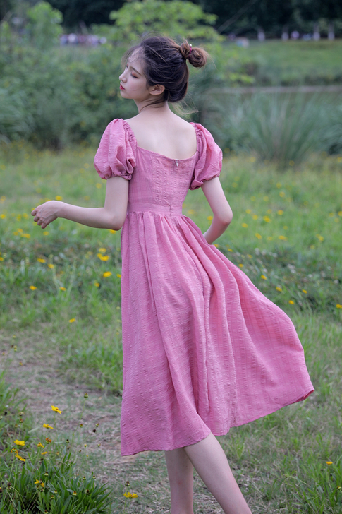 法式复古显瘦雪纺裙收腰连衣裙一字领短袖显白...