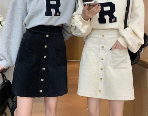 灯芯绒半身裙高腰A字裙秋季大码女韩版显瘦包...