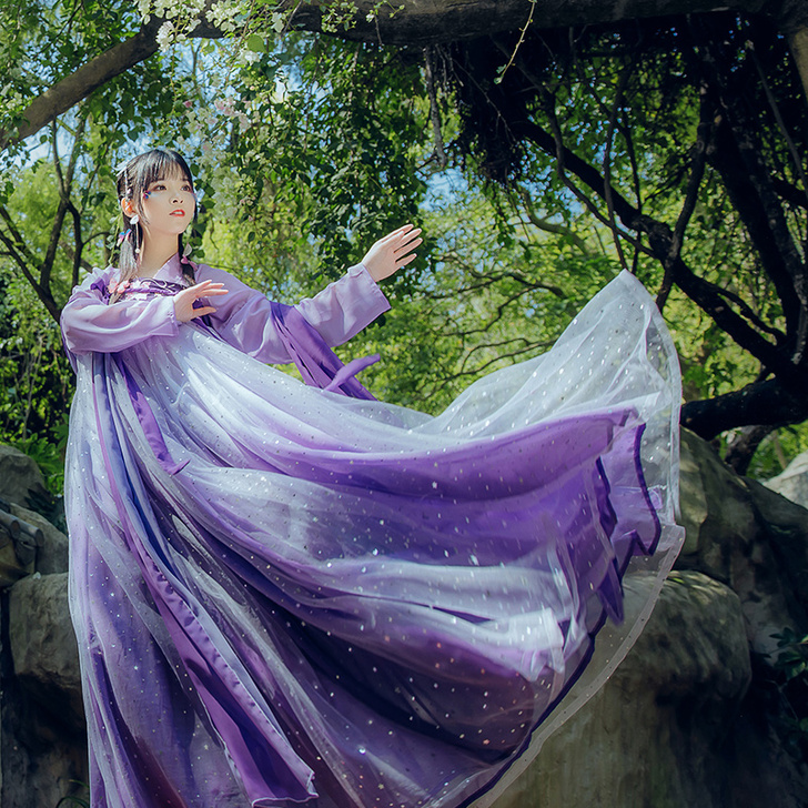 千韵岗原创 辰莲鱼梦 紫色 两片式齐胸襦裙...