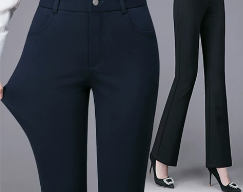 微喇裤女秋冬季高腰显瘦休闲裤弹力修身黑色白...