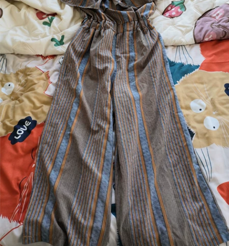 荷叶领连体裤 黄蓝条纹，料子超级凉快 不褶...