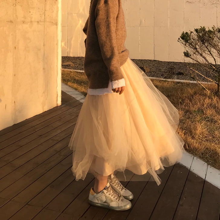 山本风裙秋冬超仙桔梗裙奶茶气质秋季纱裙女法...