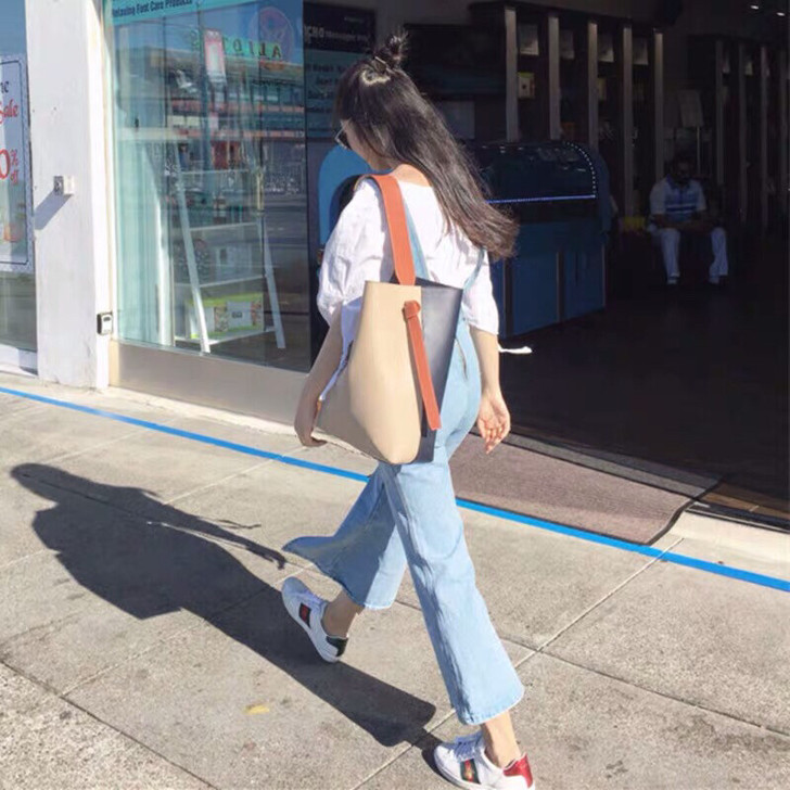 拼色水桶托特包