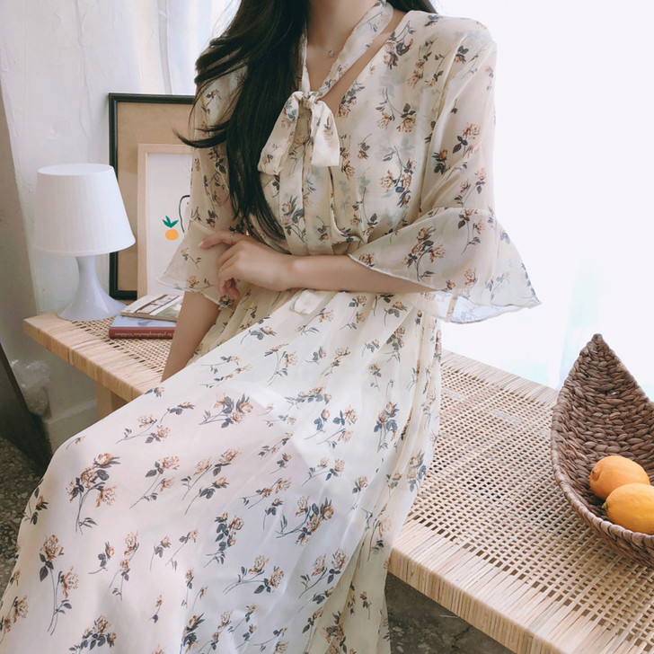 连衣裙女夏学生长裙仙森女系2018新款雪纺...