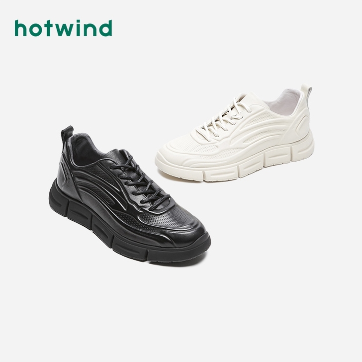 热风男鞋春季新款男士潮流百搭系带休闲鞋H4...