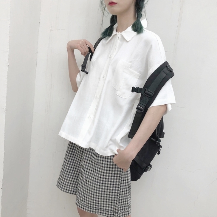 2021安可春夏新款日系不规则口袋宽松长袖...