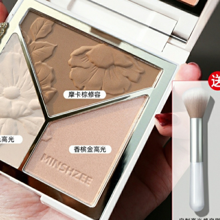 高光修容盘提亮珠光爆闪阴影鼻影腮红二三合一...
