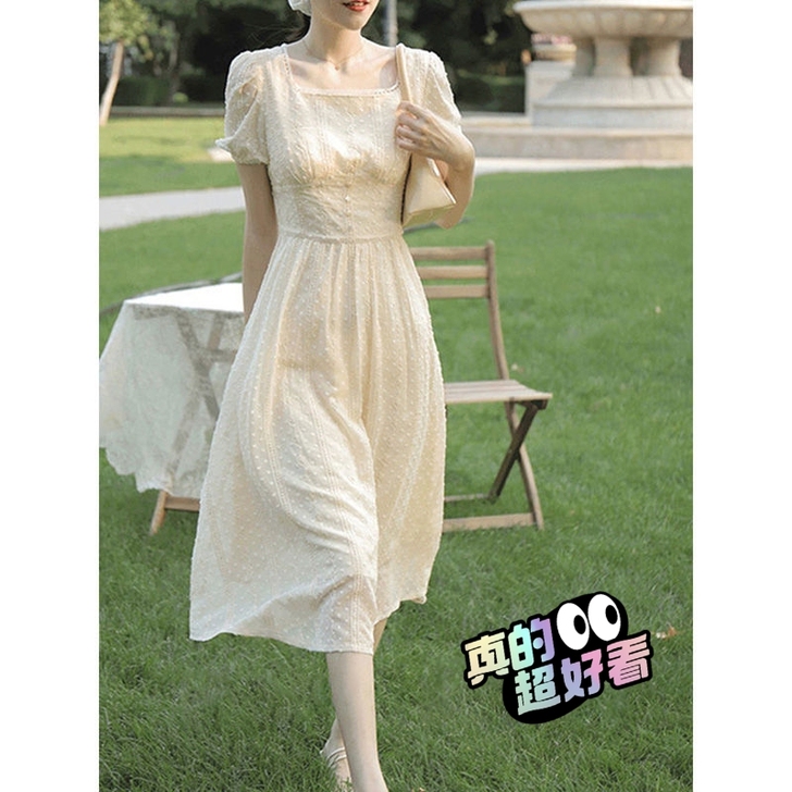 2021夏季新款法式复古茶歇长裙高端初恋裙...