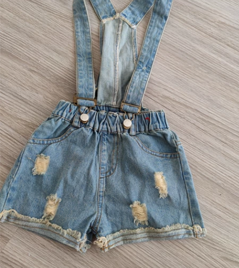 女童牛仔裤，90码背带裤女宝宝破洞牛仔短裤...
