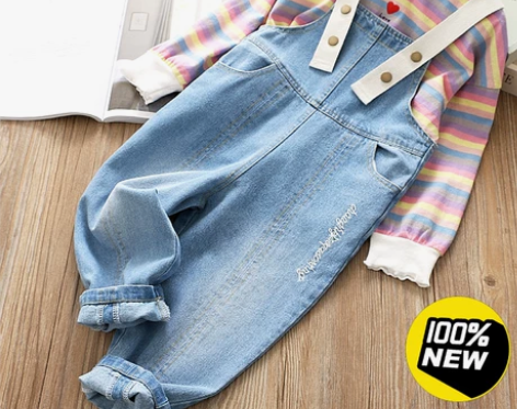 全新包邮 女童100码110码牛仔背带裤 ...