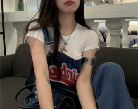 复古字母背带连体牛仔裤女夏季薄款百搭宽松高...