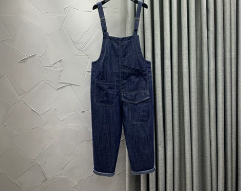 背带牛仔裤 牛仔背带裤九分裤简约口袋减龄女...