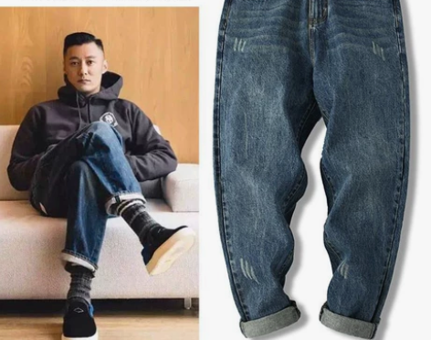 余文乐同款春秋夏潮牌裤子宽松直筒牛仔裤男士...