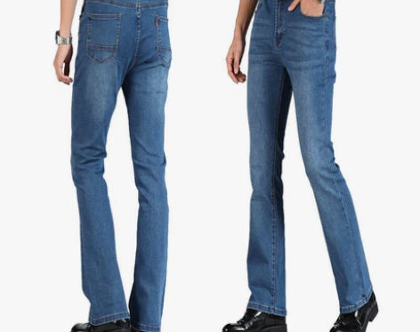 夏天薄款男士微喇叭浅色牛仔裤男休闲中腰弹力...