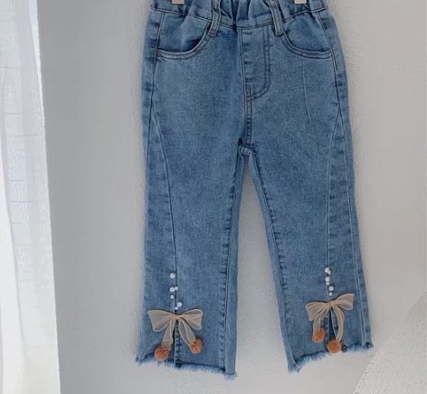 全新春秋儿童韩版牛仔裤休闲裤女童喇叭裤 尺...