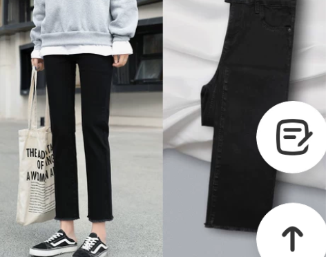 黑色牛仔裤女2021年新款宽松高腰九分微喇...