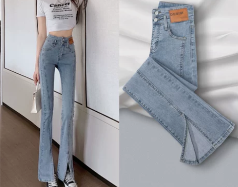 开叉牛仔裤女夏季薄款2022年新款2021...