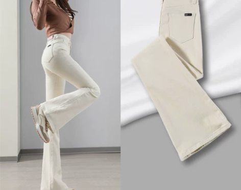 米白色微喇牛仔裤女春秋2022年新款早春高...